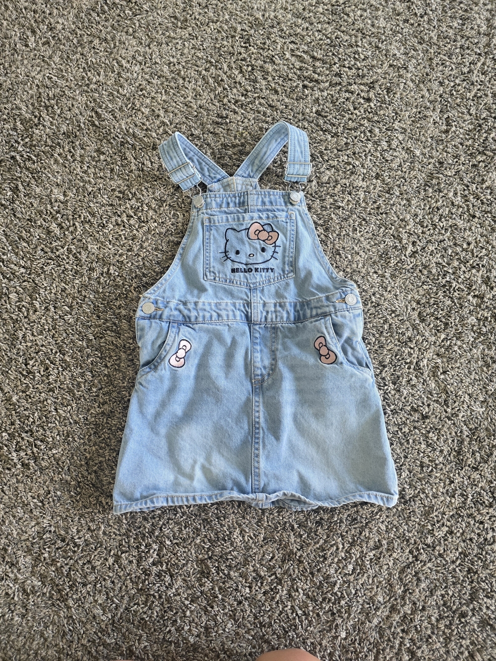 H&M Light Blue Denim Hello Kitty Overall Skirt with Pink Bow Details
